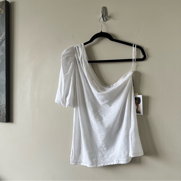 NATION LTD - Raina Balloon Sleeve One Shoulder Tee in White - Picture 5 of 10
